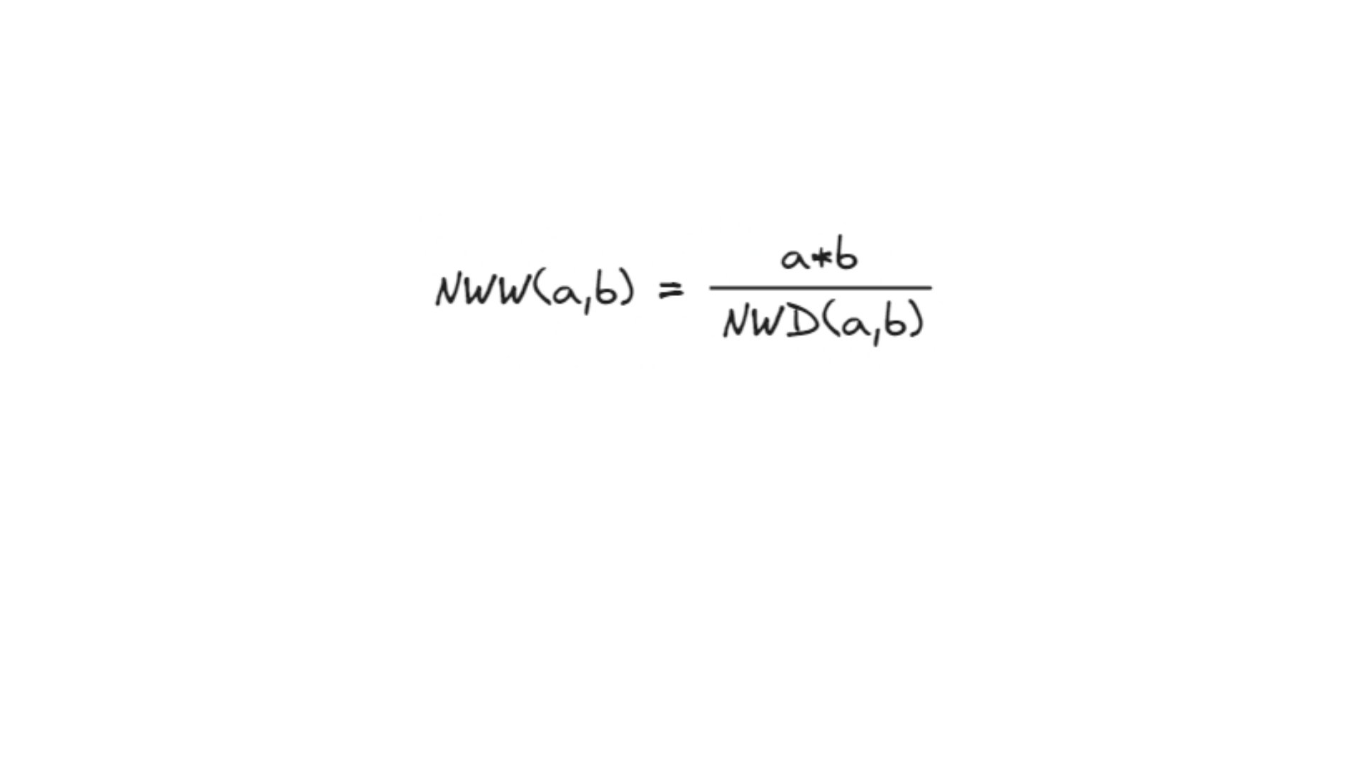 Wzór na NWW: NWW(a, b) = (a × b) / NWD(a, b) – najmniejsza wspólna wielokrotność