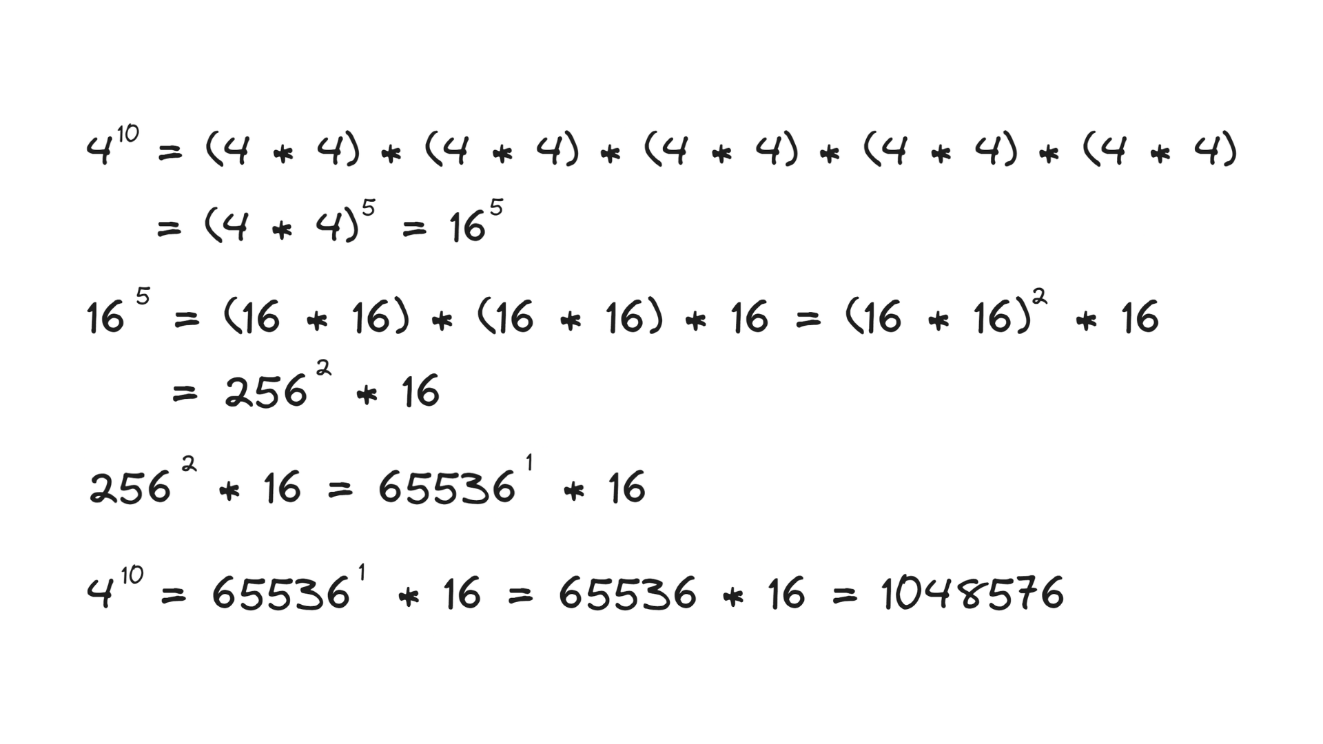 Przykład szybkiego potęgowania – obliczanie 4¹⁰ = 1 048 576