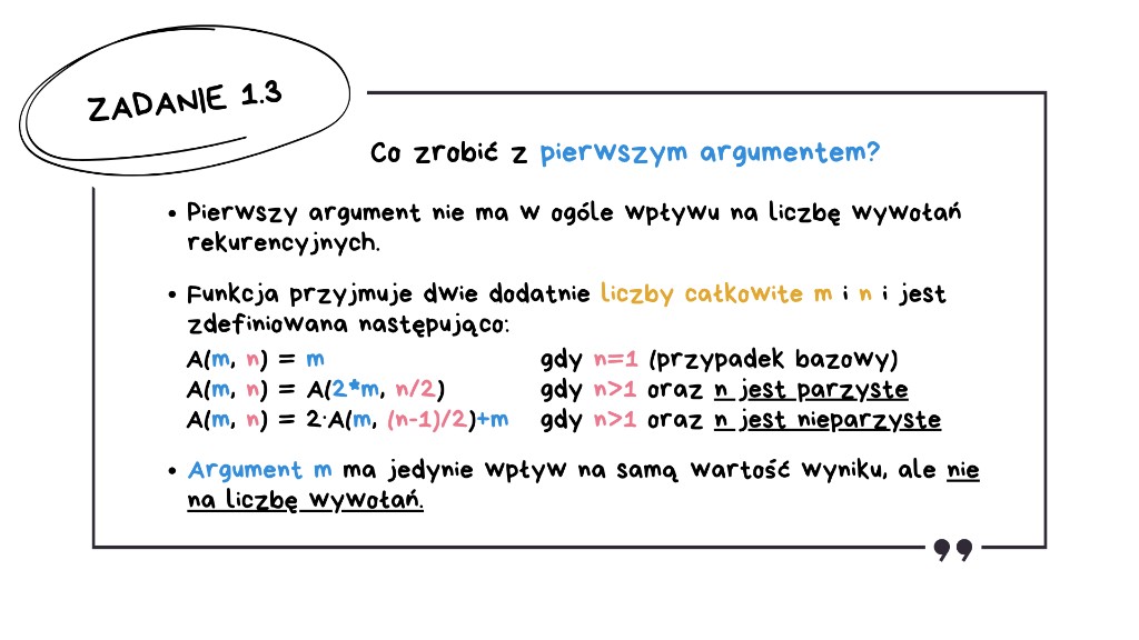 Matura z informatyki 2026 — rozwiązanie zadania 1.3, krok 3: argument m nie wpływa na liczbę wywołań rekurencyjnych — analiza definicji funkcji A(m, n)