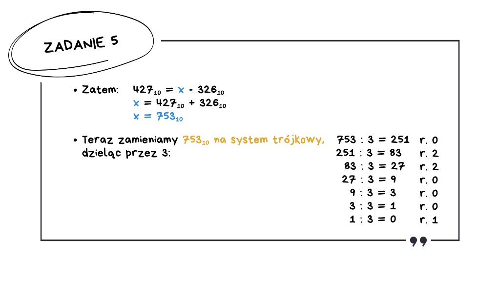 Matura z informatyki 2026 — zadanie 5: wyprowadzenie drugiej nieznanej w systemie trójkowym (dzielenie przez 3)